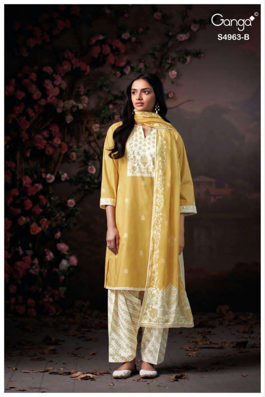 Ganga Fashion Ivania 4963 Premium Cotton Dress Material - Amrah Wholesale