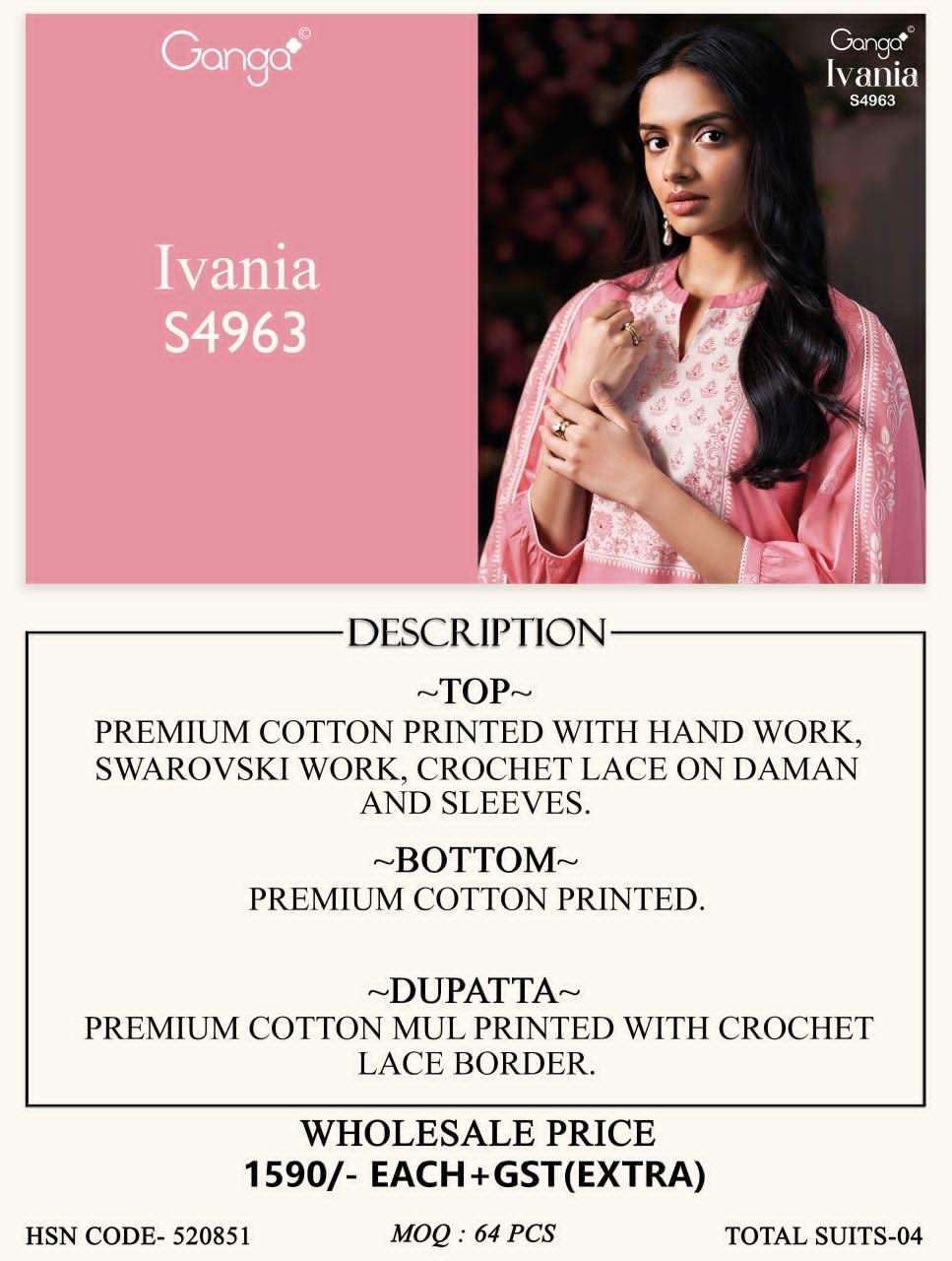 Ganga Fashion Ivania 4963 Premium Cotton Dress Material - Amrah Wholesale