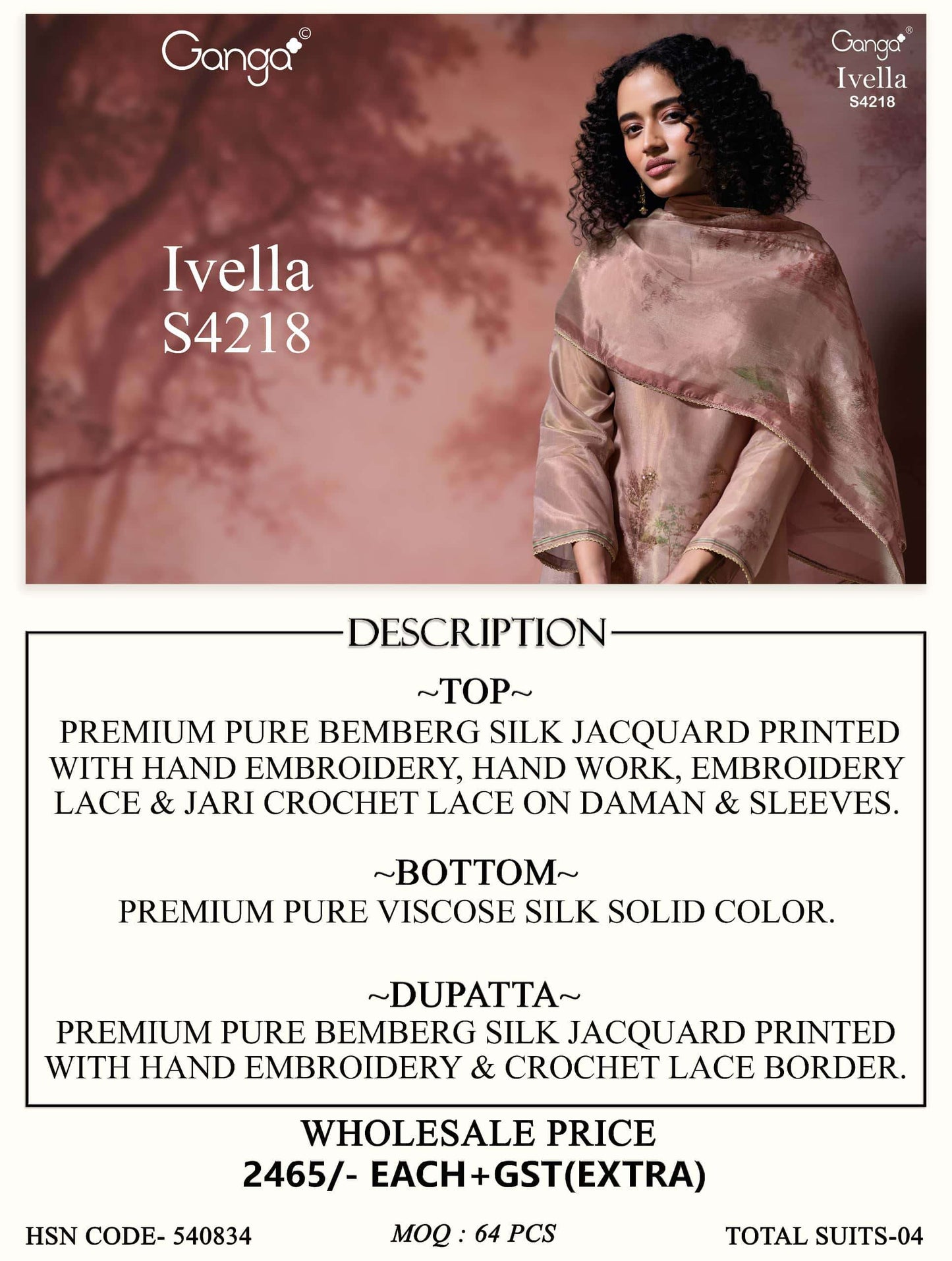 Ganga Fashion Ivella 4218 Pure Bemberg Silk Designer Dress Material
