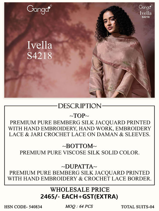 Ganga Fashion Ivella 4218 Pure Bemberg Silk Designer Dress Material