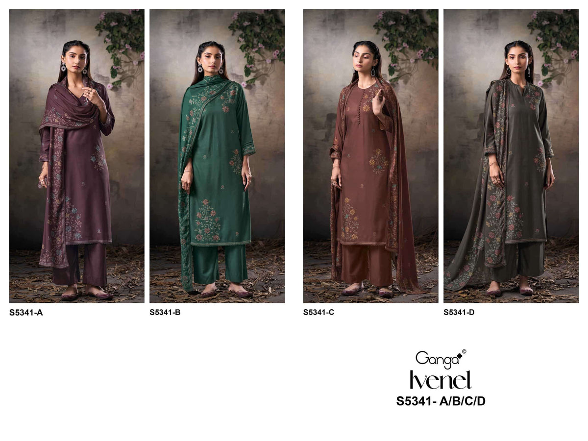 Ganga Fashion Ivenel 5341 Premium Wool Pashmina Dress Material