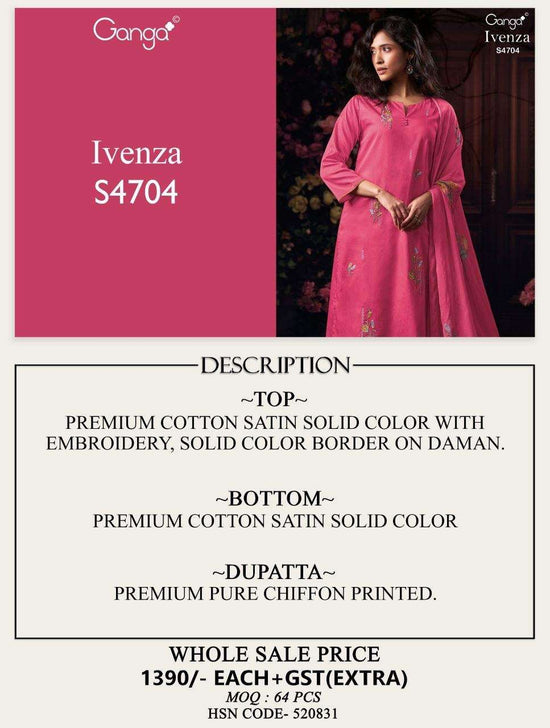 Ganga Fashion Ivenza 4704 Cotton Satin Dress Material Wholesale - Amrah Wholesale