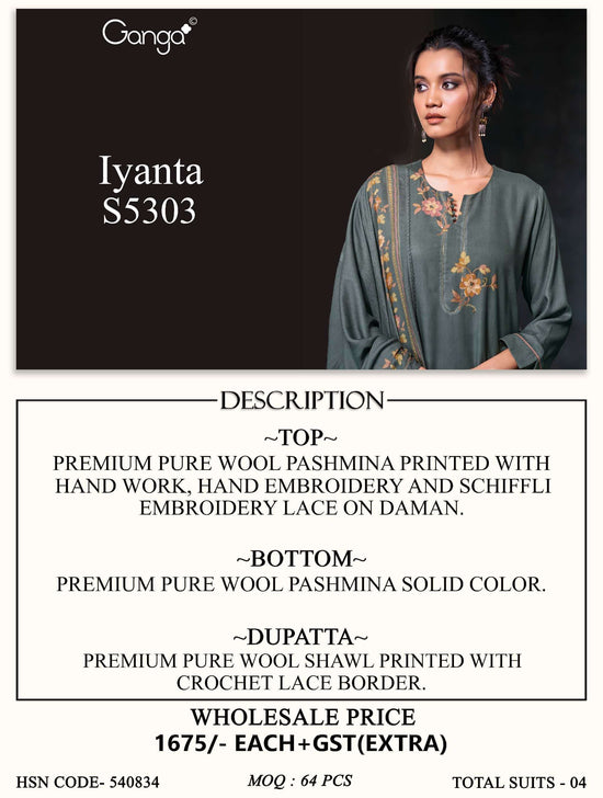 Ganga Fashion Iyanta 5303 Pure Wool Pashmina Winter Dress Material