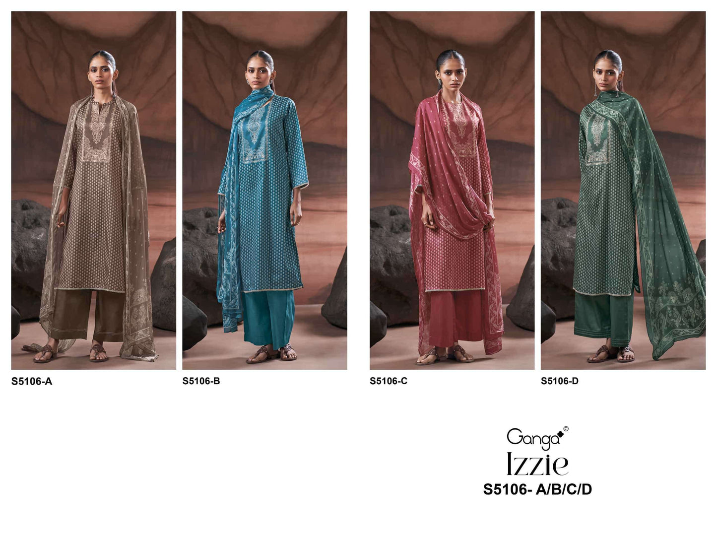 Ganga Fashion Izzie 5106 Premium Cotton Satin Handwork Dress