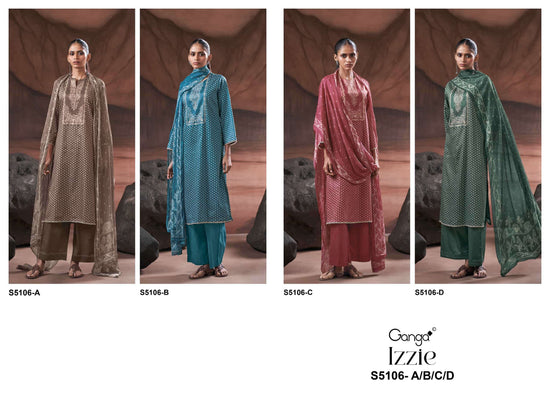 Ganga Fashion Izzie 5106 Premium Cotton Satin Handwork Dress