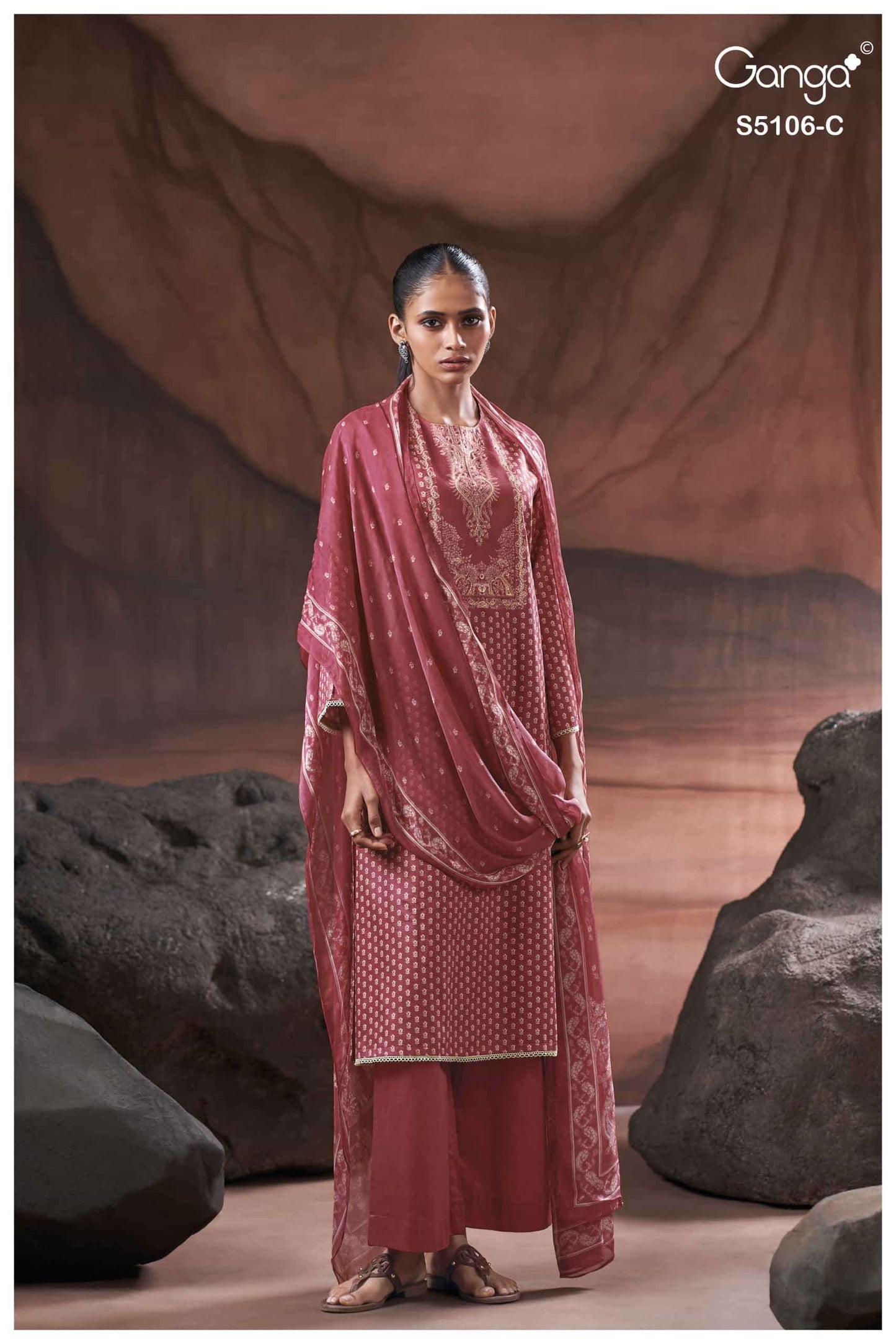 Ganga Fashion Izzie 5106 Premium Cotton Satin Handwork Dress