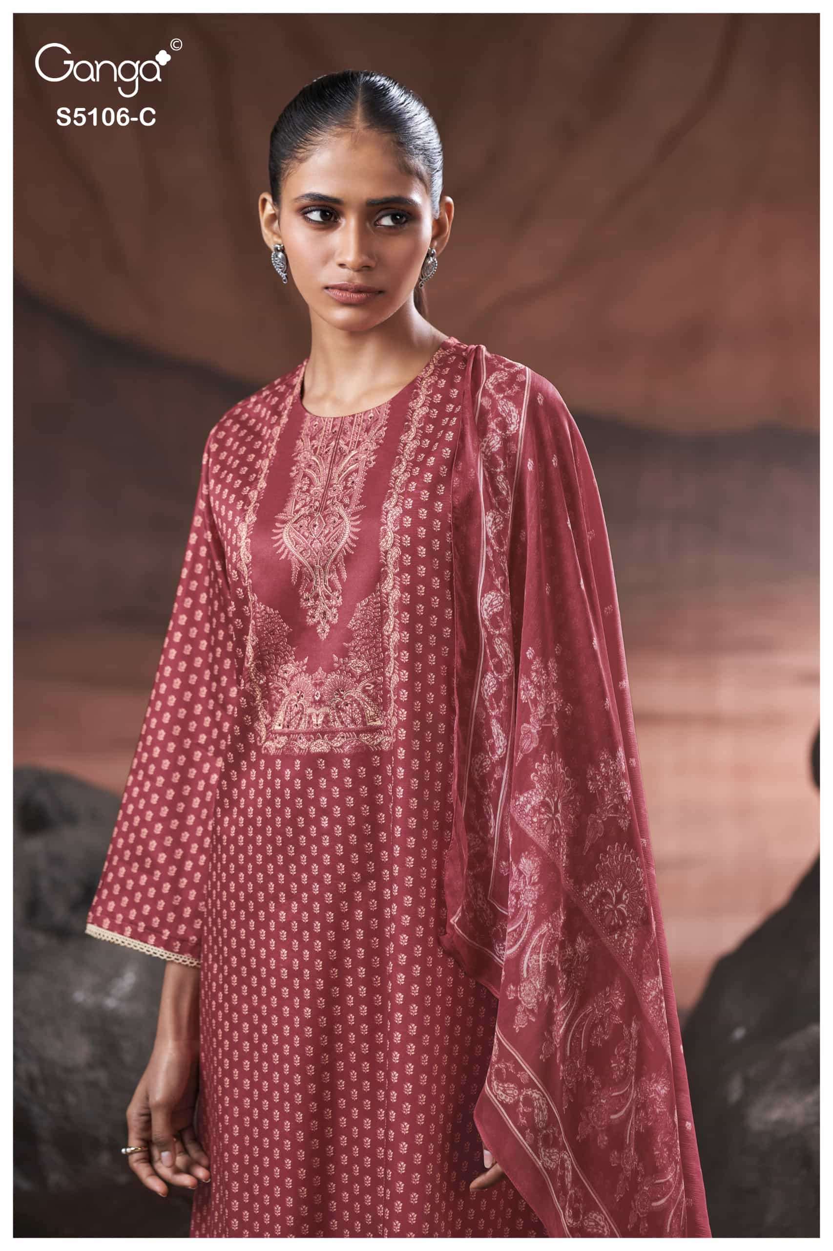 Ganga Fashion Izzie 5106 Premium Cotton Satin Handwork Dress