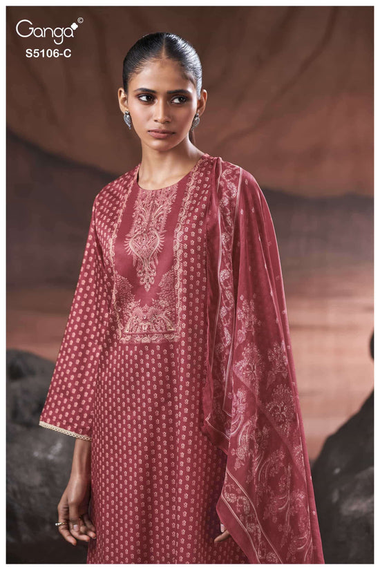 Ganga Fashion Izzie 5106 Premium Cotton Satin Handwork Dress