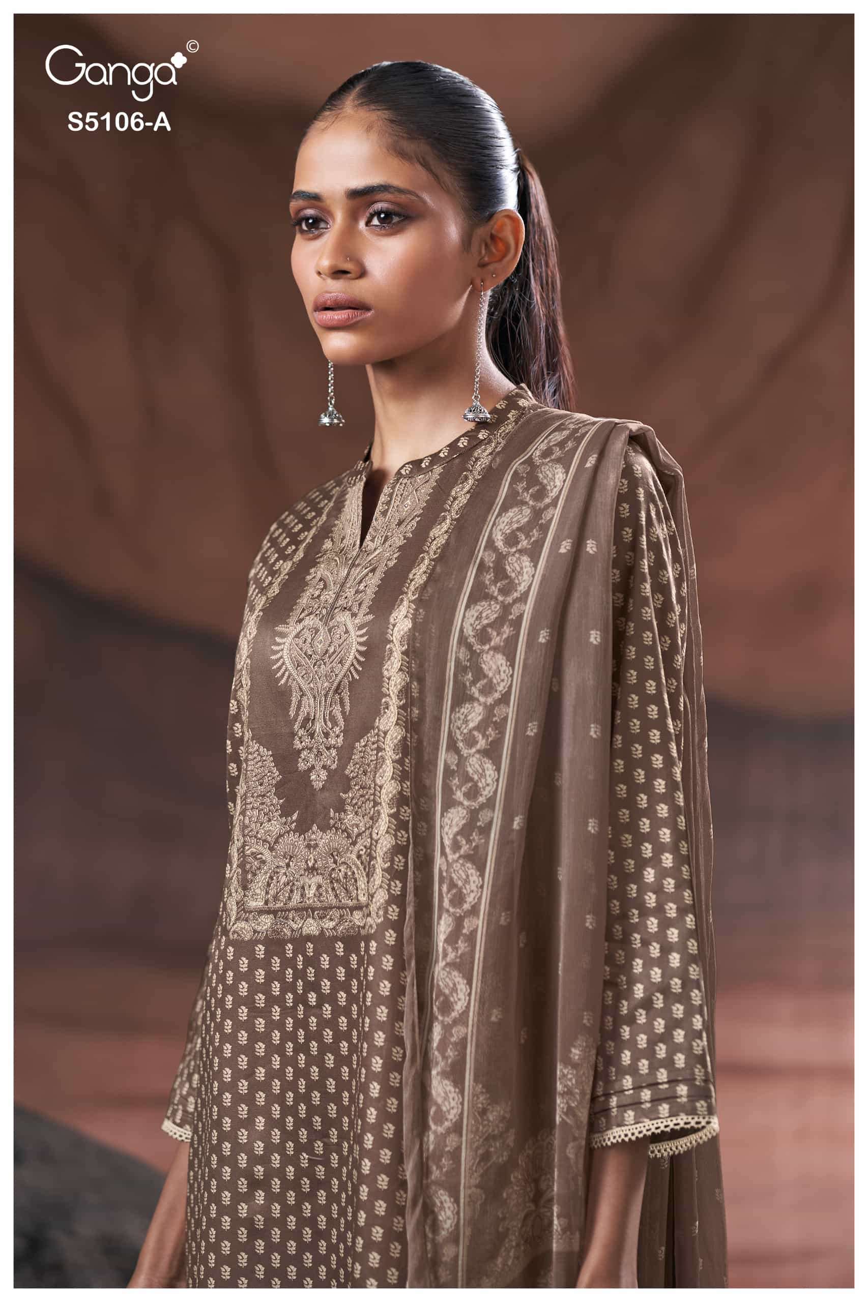 Ganga Fashion Izzie 5106 Premium Cotton Satin Handwork Dress