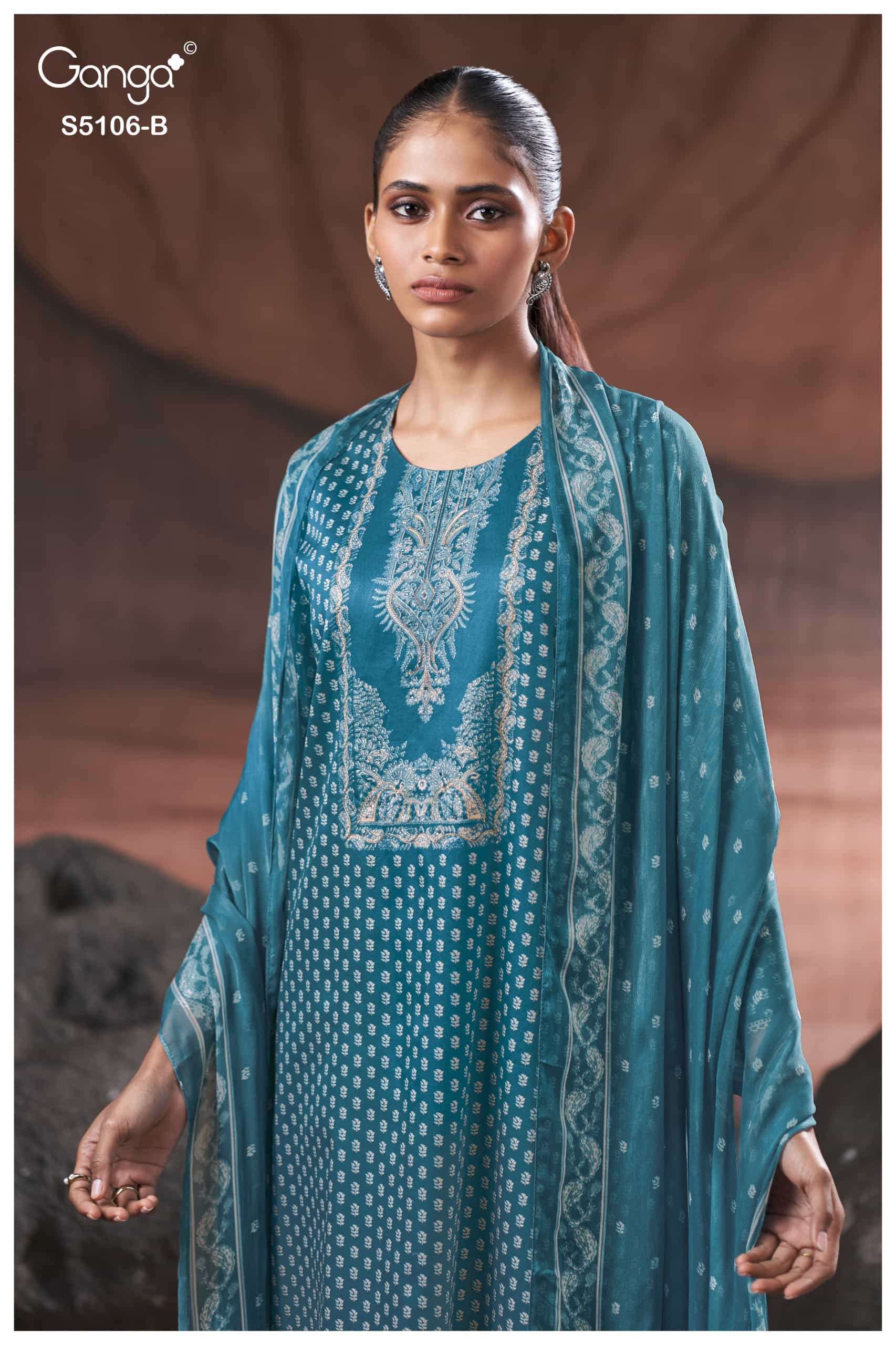 Ganga Fashion Izzie 5106 Premium Cotton Satin Handwork Dress