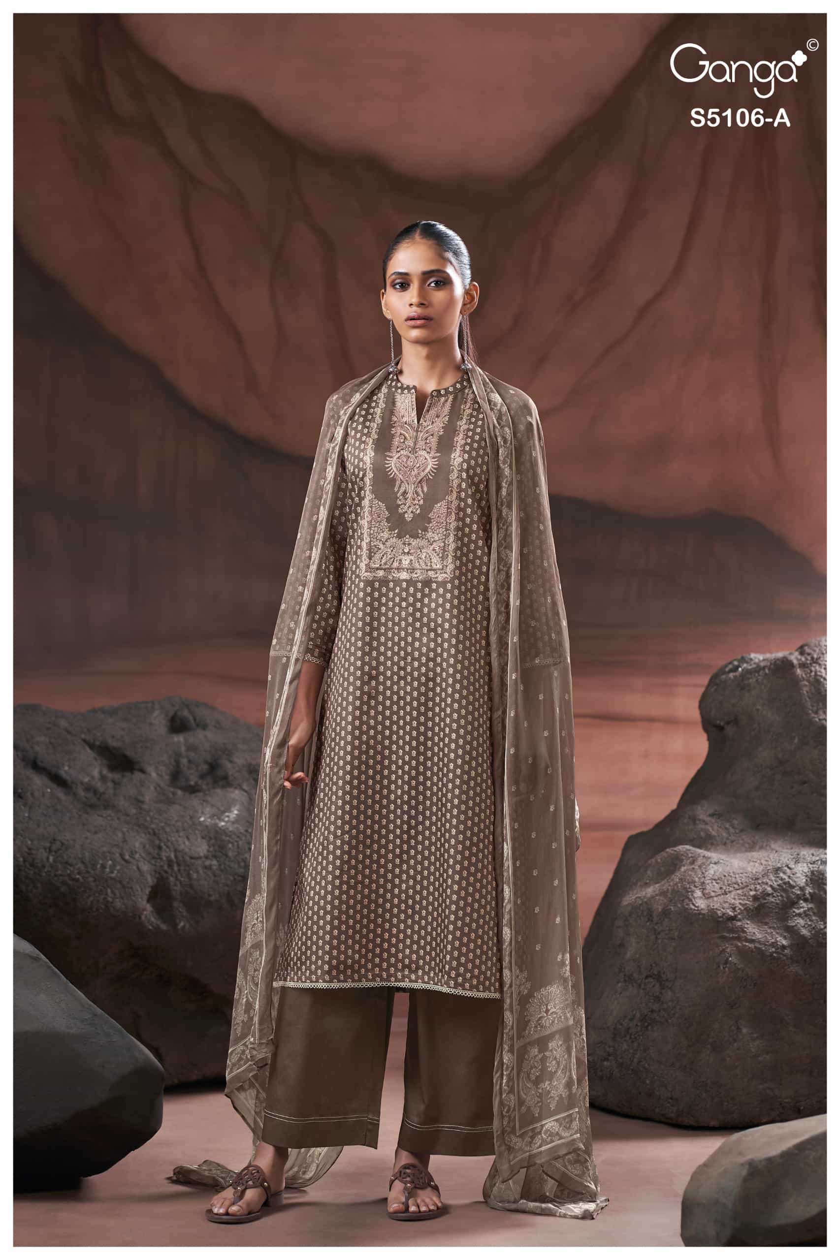 Ganga Fashion Izzie 5106 Premium Cotton Satin Handwork Dress