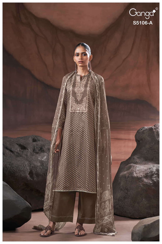 Ganga Fashion Izzie 5106 Premium Cotton Satin Handwork Dress