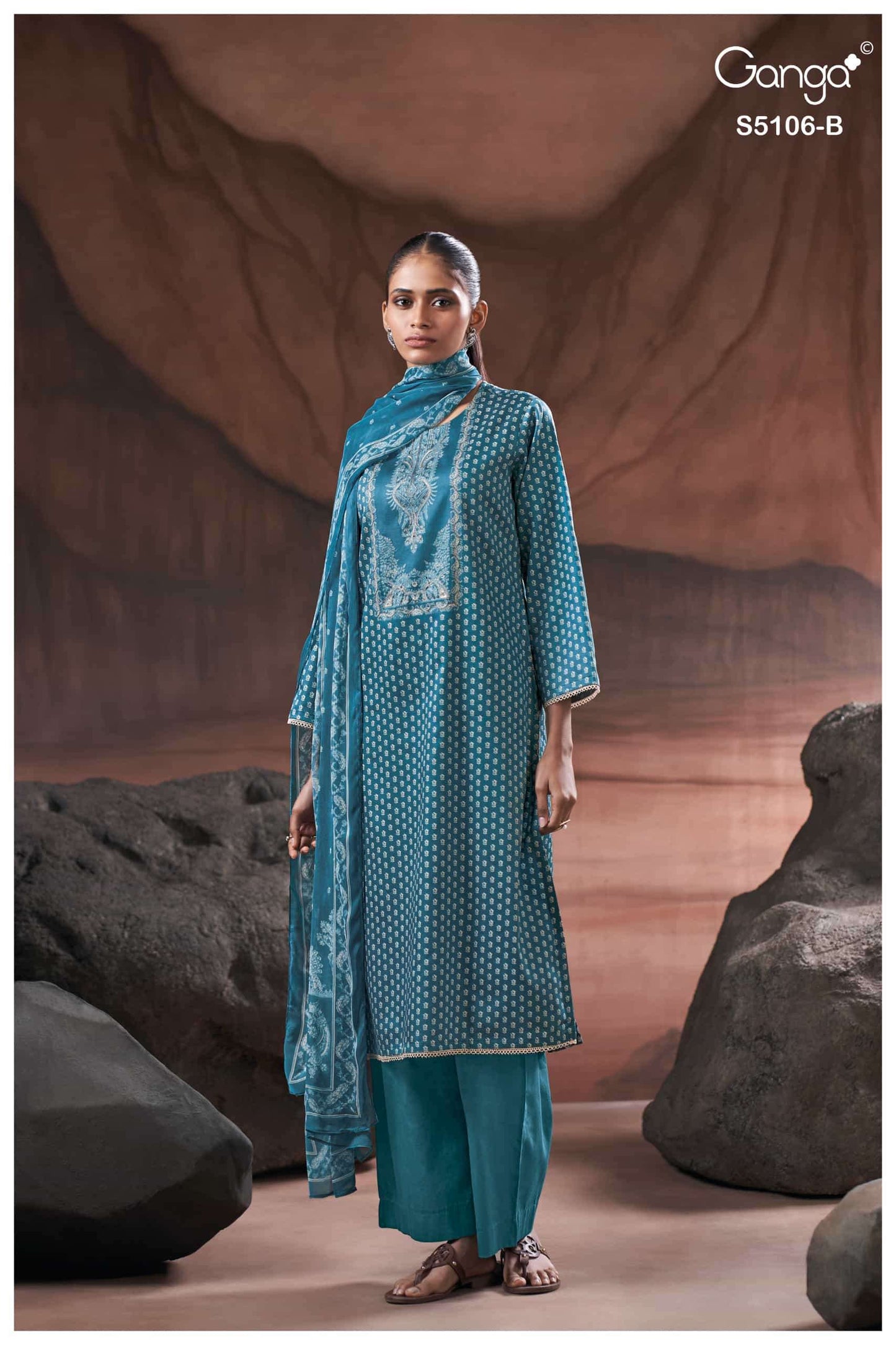 Ganga Fashion Izzie 5106 Premium Cotton Satin Handwork Dress
