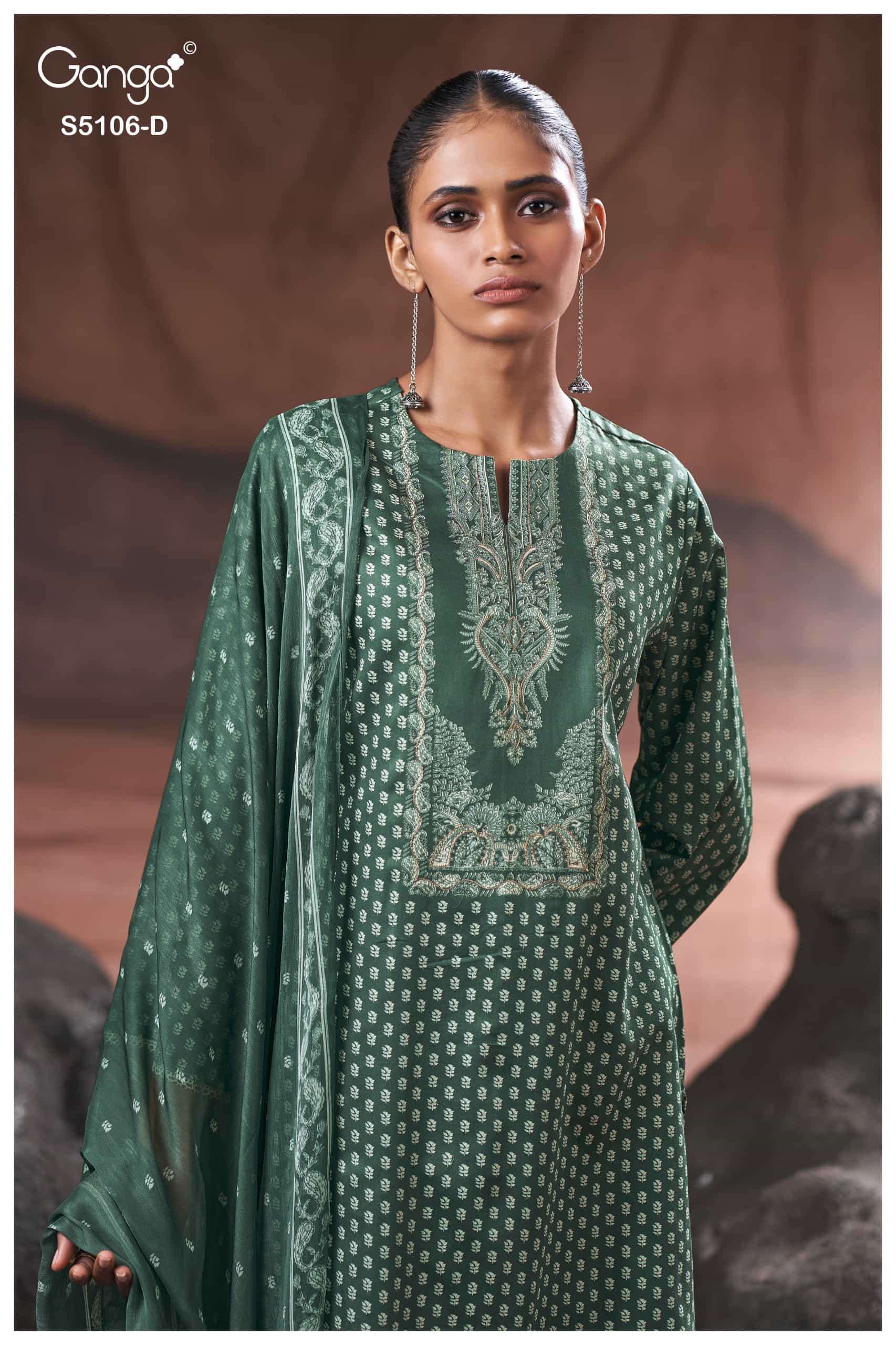Ganga Fashion Izzie 5106 Premium Cotton Satin Handwork Dress