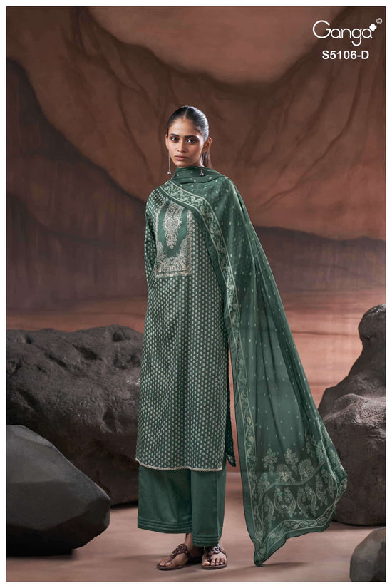 Ganga Fashion Izzie 5106 Premium Cotton Satin Handwork Dress