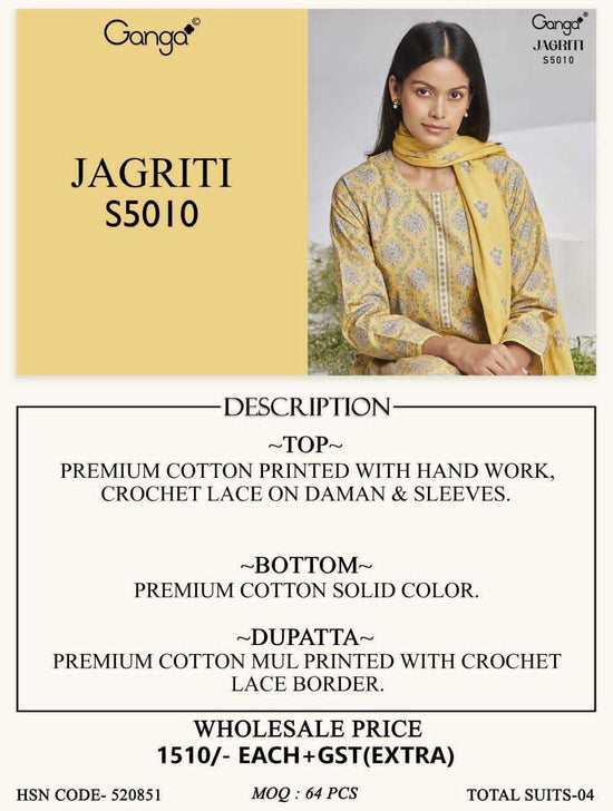 Ganga Fashion Jagriti 5010 Premium Cotton Printed Dress Material - Amrah Wholesale