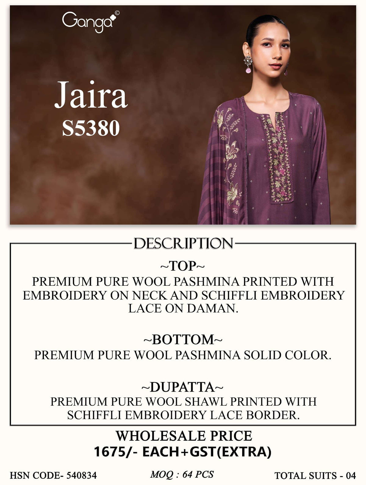 Ganga Fashion Jaira 5380 Wool Pashmina Dress Material