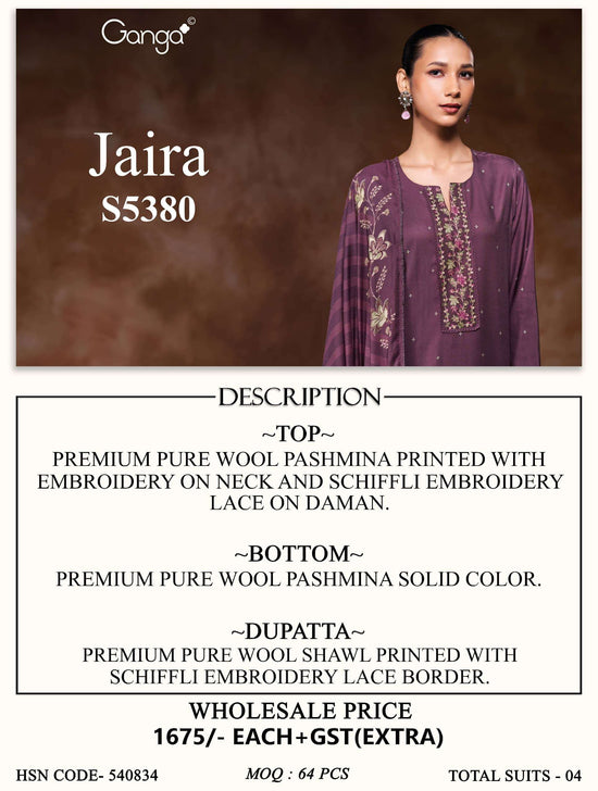 Ganga Fashion Jaira 5380 Wool Pashmina Dress Material