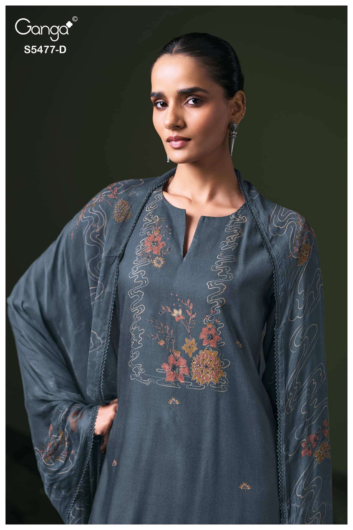 Ganga Fashion Janine Pure Wool Pashmina Printed Swarovski Work Unstitched Dress Material