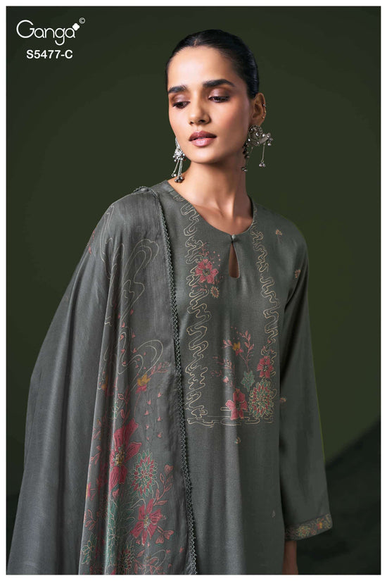 Ganga Fashion Janine Pure Wool Pashmina Printed Swarovski Work Unstitched Dress Material