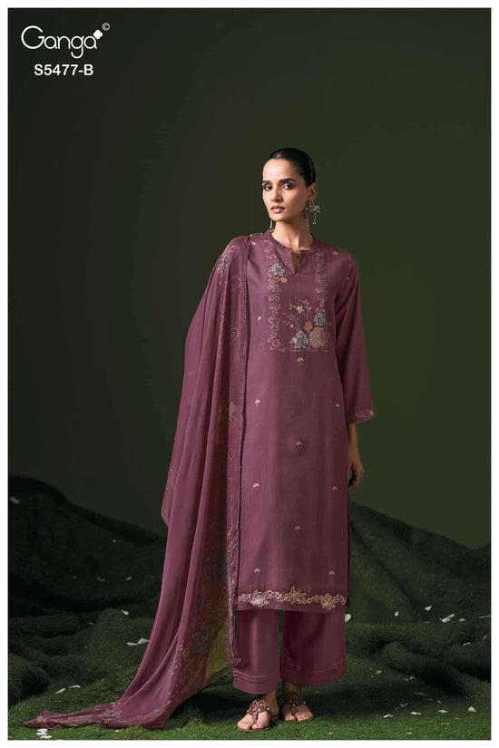 Ganga Fashion Janine Pure Wool Pashmina Printed Swarovski Work Unstitched Dress Material