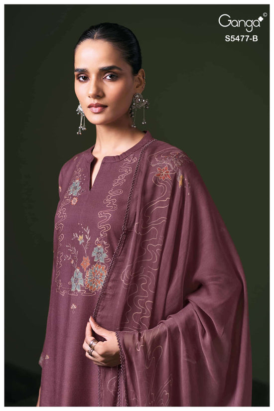 Ganga Fashion Janine Pure Wool Pashmina Printed Swarovski Work Unstitched Dress Material