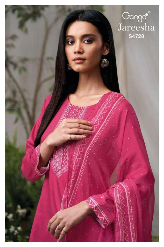 Ganga Fashion Jareesha 4728 Premium Cotton Satin Embroidered Dress Material