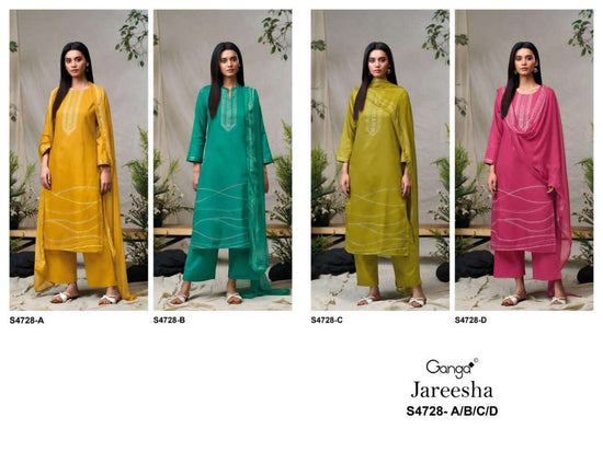 Ganga Fashion Jareesha 4728 Premium Cotton Satin Embroidered Dress Material