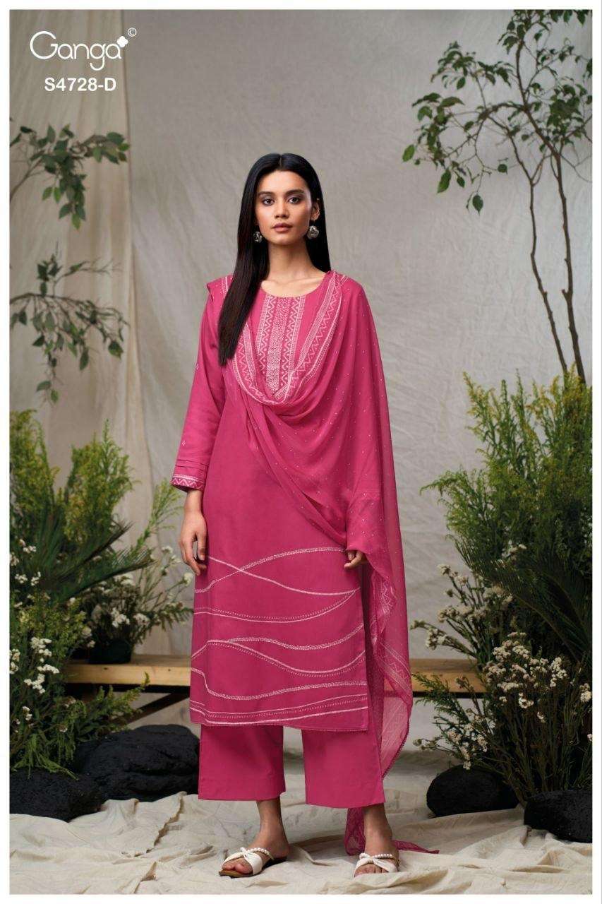 Ganga Fashion Jareesha 4728 Premium Cotton Satin Embroidered Dress Material