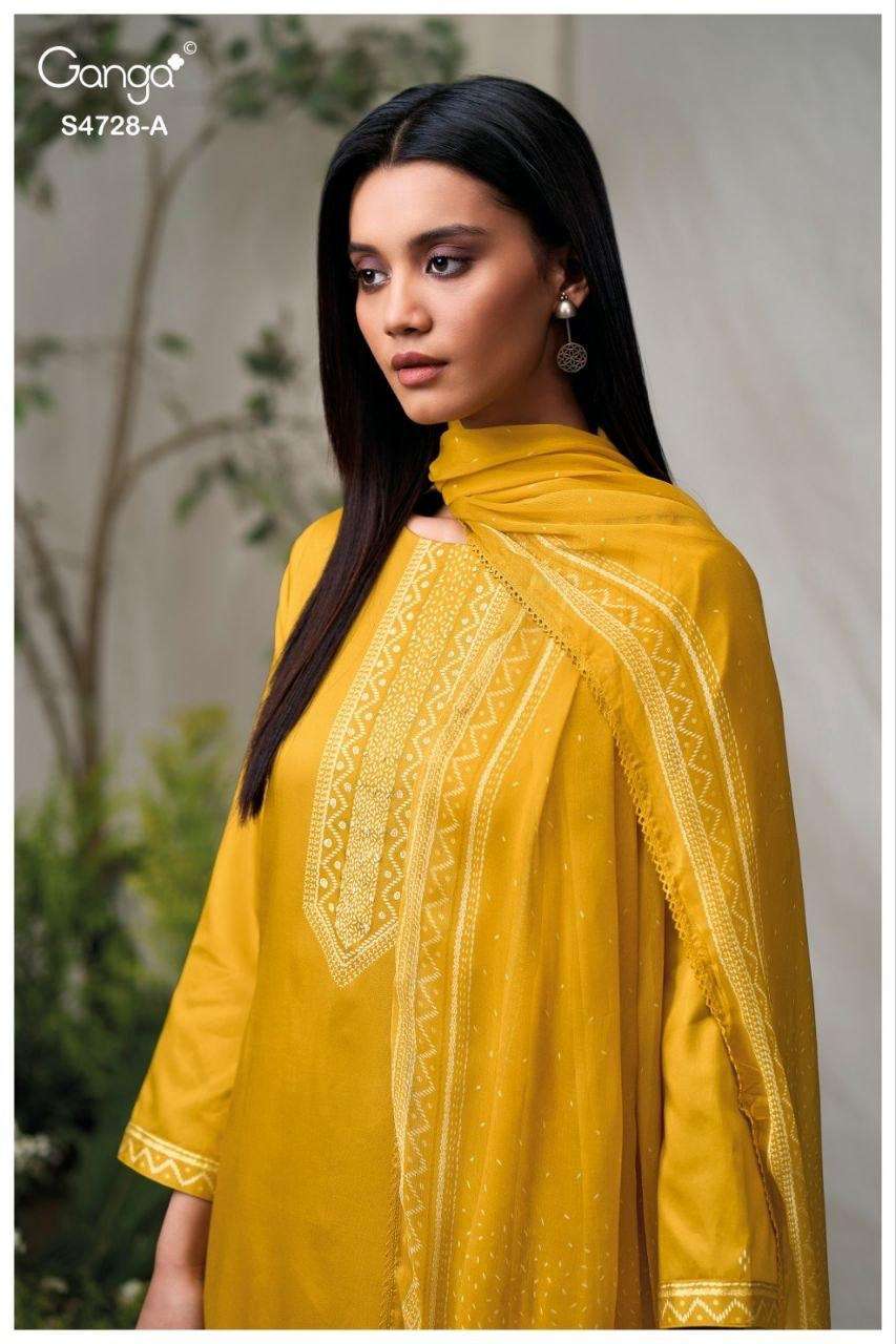Ganga Fashion Jareesha 4728 Premium Cotton Satin Embroidered Dress Material