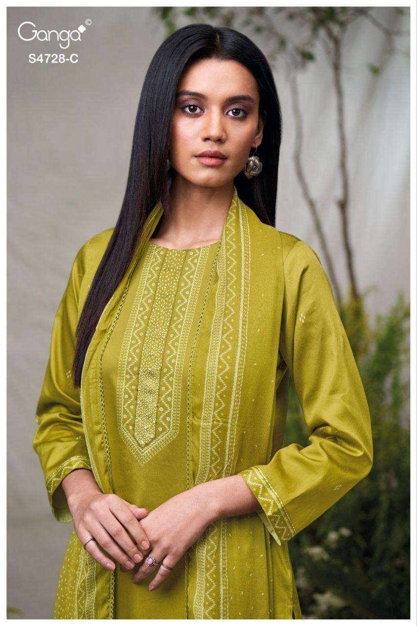 Ganga Fashion Jareesha 4728 Premium Cotton Satin Embroidered Dress Material
