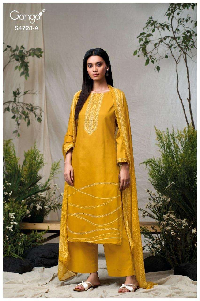 Ganga Fashion Jareesha 4728 Premium Cotton Satin Embroidered Dress Material
