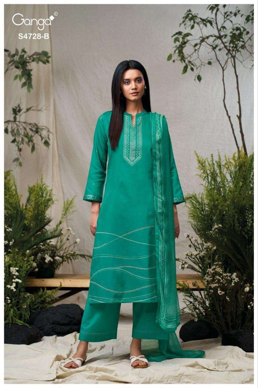 Ganga Fashion Jareesha 4728 Premium Cotton Satin Embroidered Dress Material