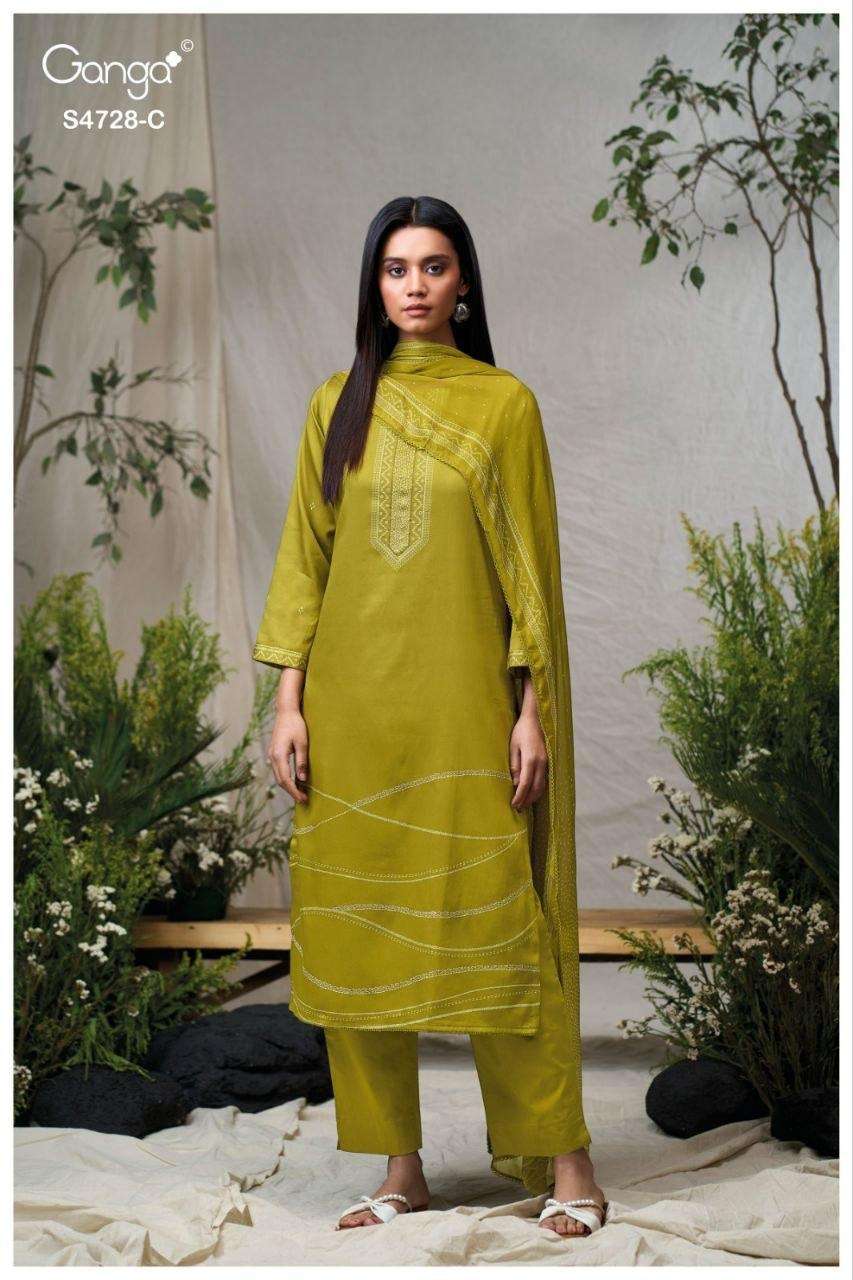 Ganga Fashion Jareesha 4728 Premium Cotton Satin Embroidered Dress Material
