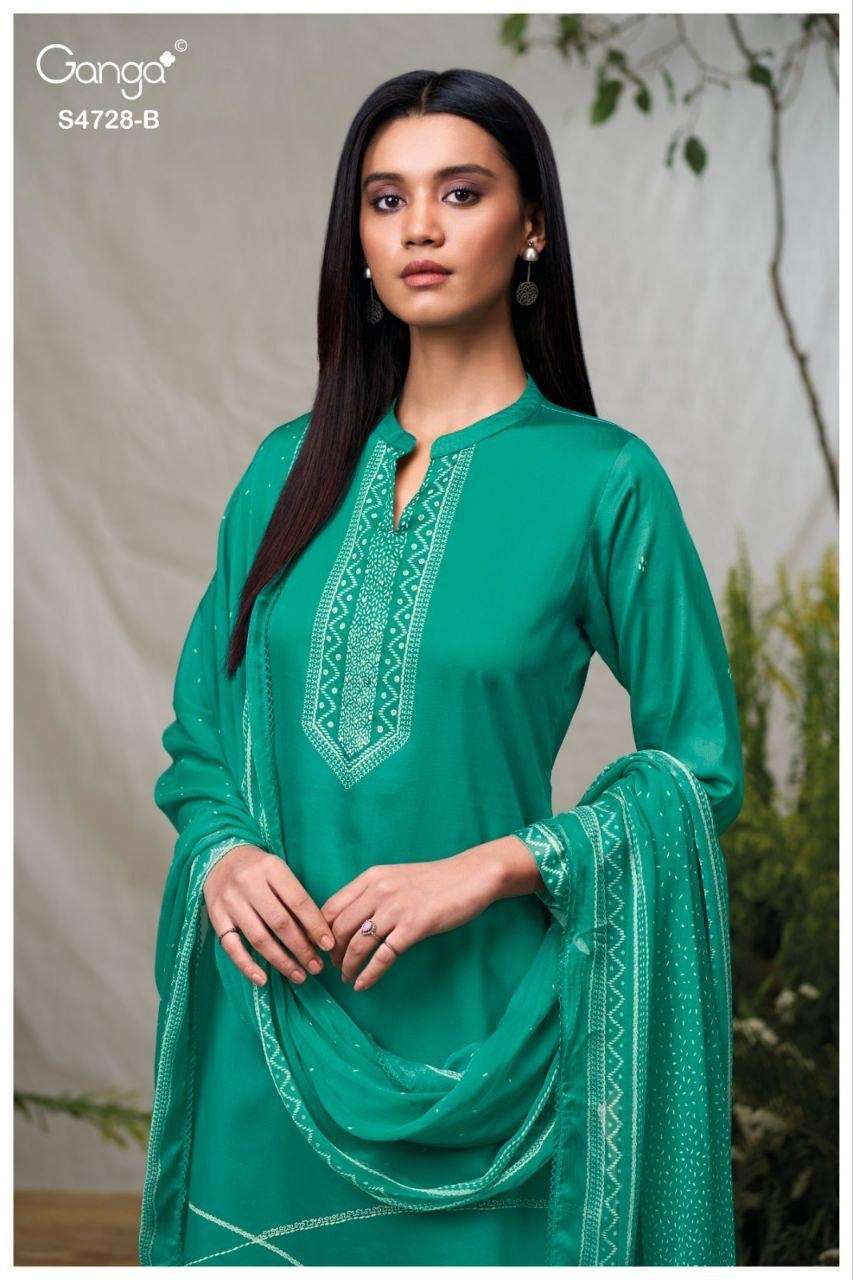 Ganga Fashion Jareesha 4728 Premium Cotton Satin Embroidered Dress Material