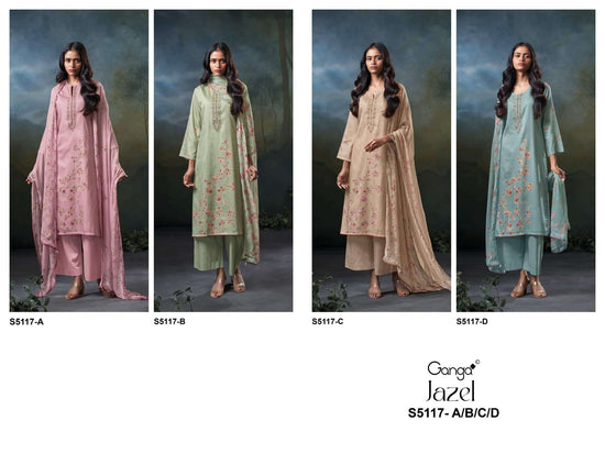 Ganga Fashion Jazel 5117 Premium Cotton Satin Dress Material - Amrah Wholesale