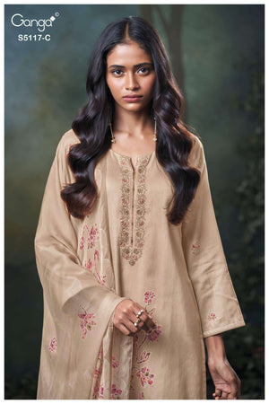 Ganga Fashion Jazel 5117 Premium Cotton Satin Dress Material - Amrah Wholesale