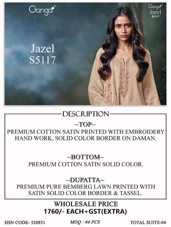 Ganga Fashion Jazel 5117 Premium Cotton Satin Dress Material - Amrah Wholesale
