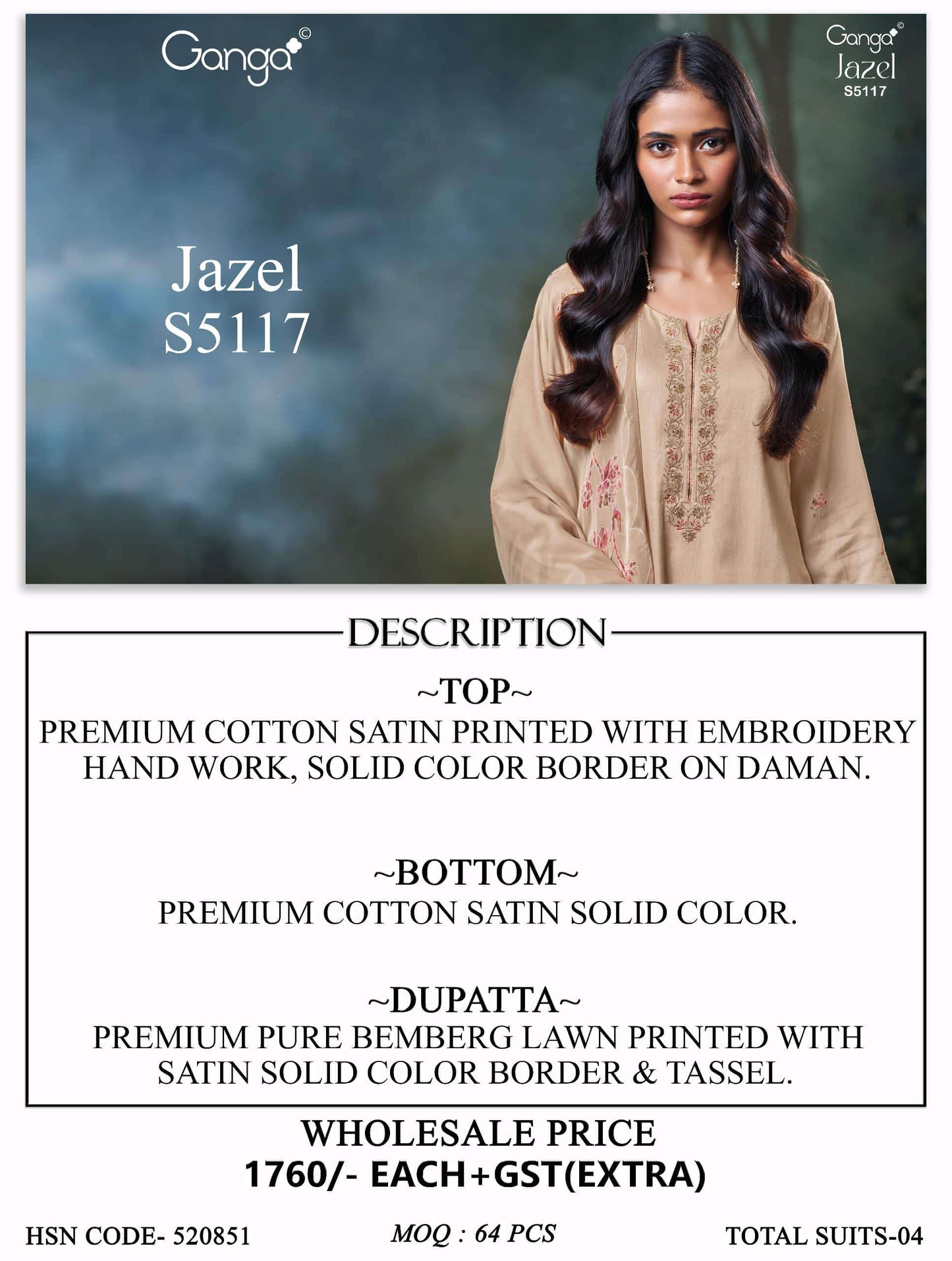 Ganga Fashion Jazel 5117 Premium Cotton Satin Dress Material