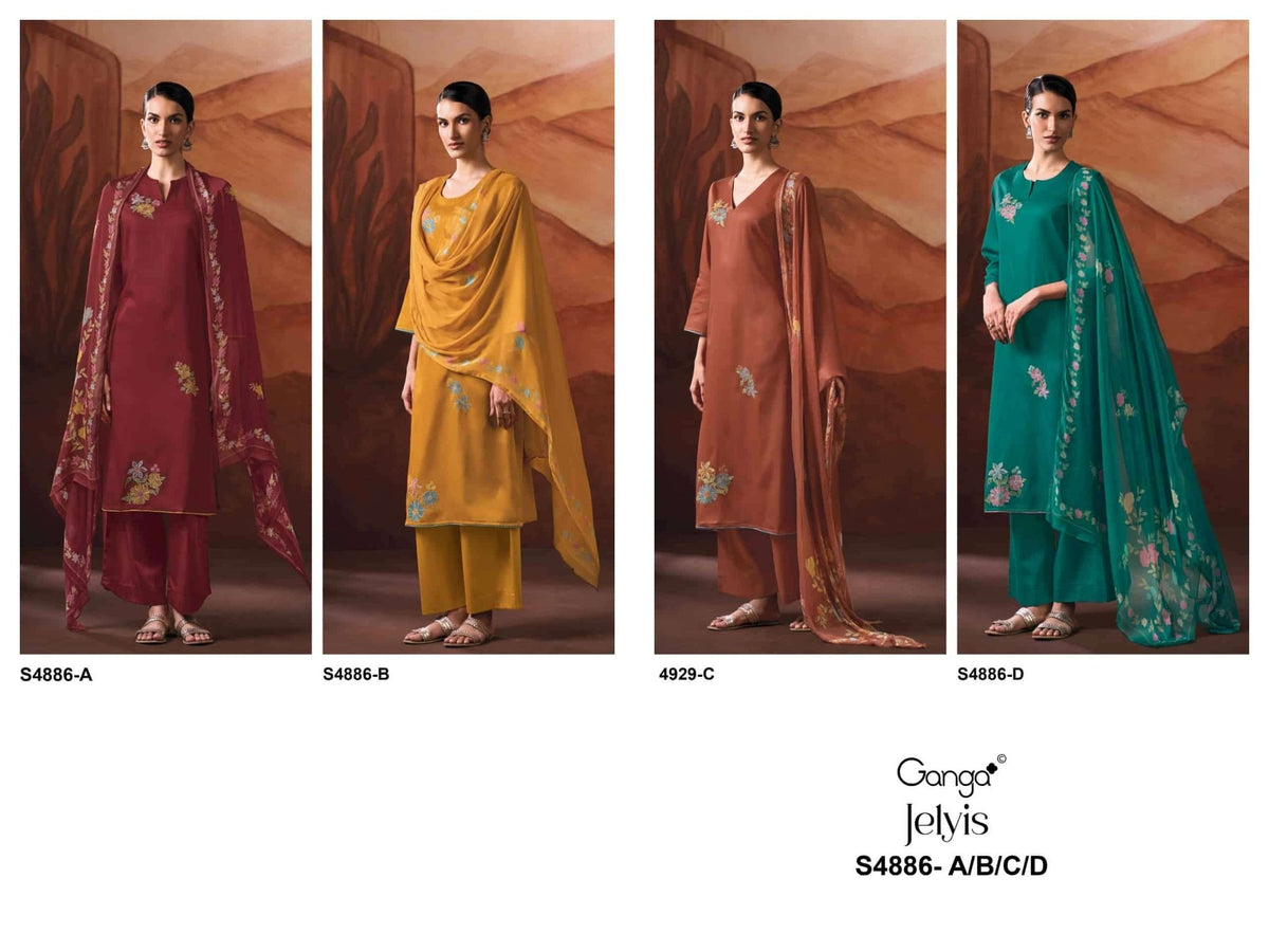 Ganga Fashion Jelyis 4886 Cotton Satin Dress Material - Amrah Wholesale