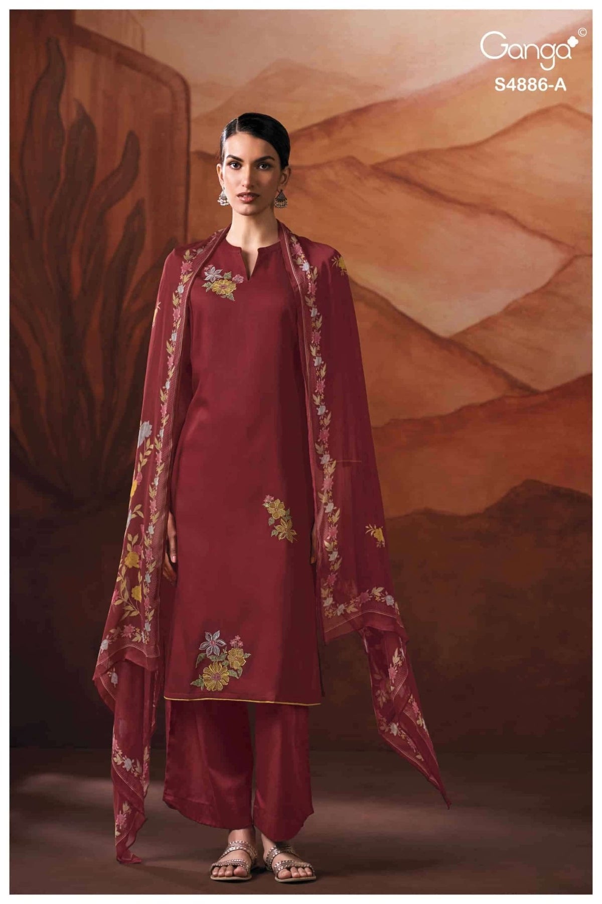 Ganga Fashion Jelyis 4886 Cotton Satin Dress Material - Amrah Wholesale