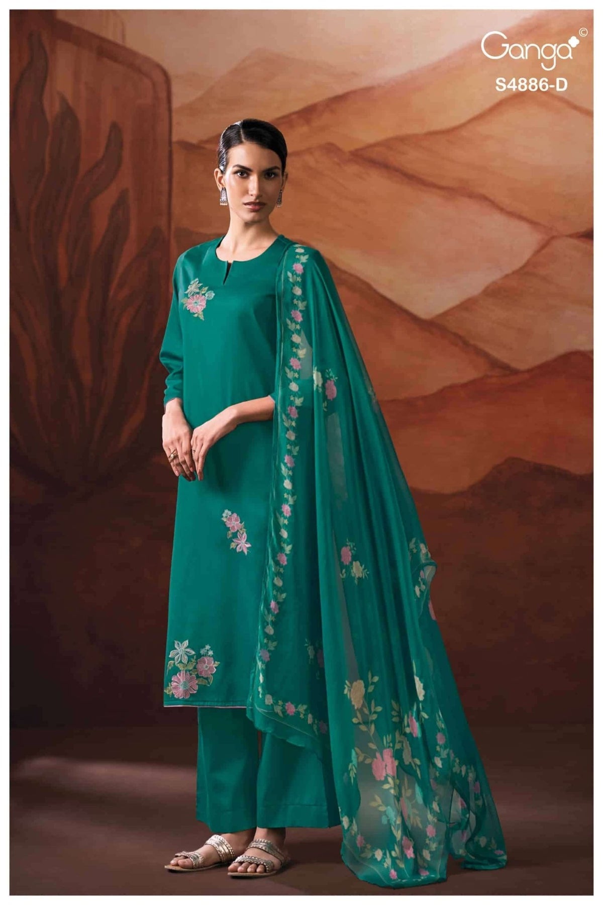 Ganga Fashion Jelyis 4886 Cotton Satin Dress Material - Amrah Wholesale