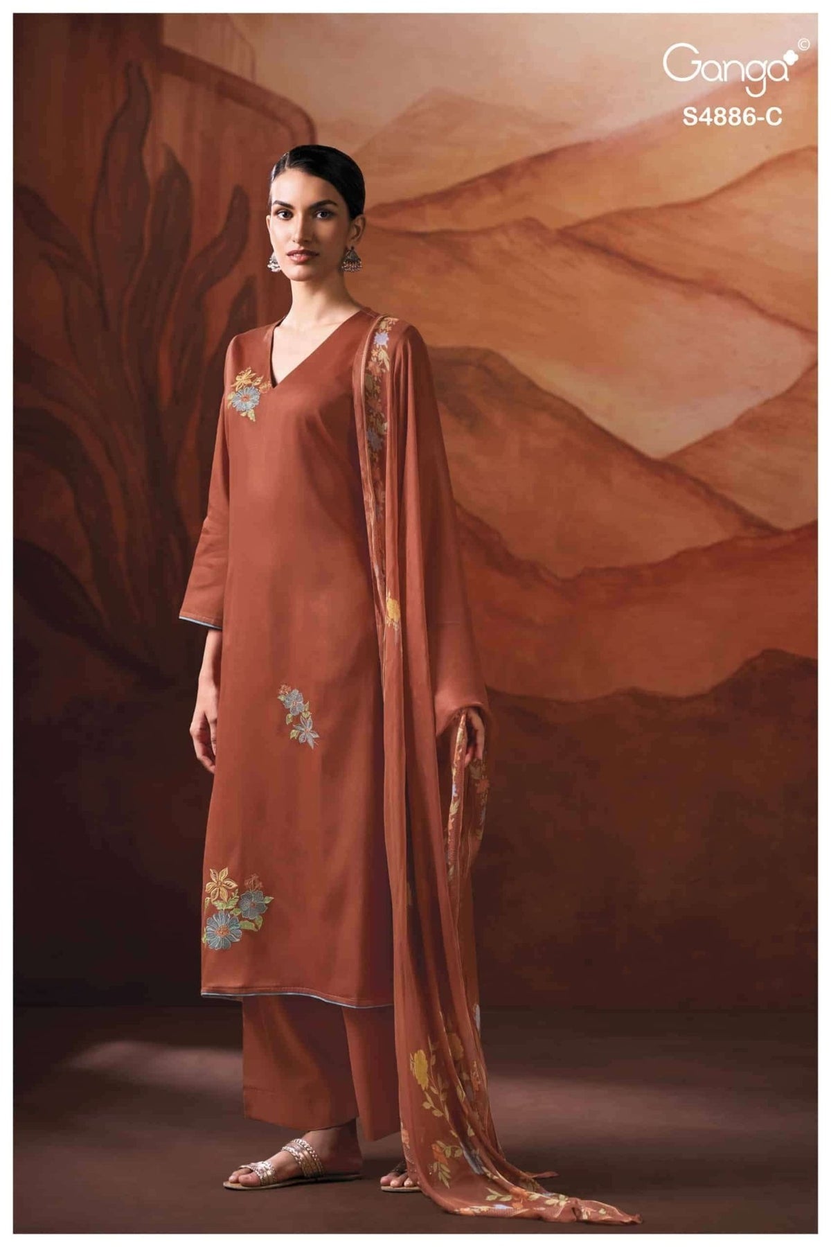 Ganga Fashion Jelyis 4886 Cotton Satin Dress Material - Amrah Wholesale