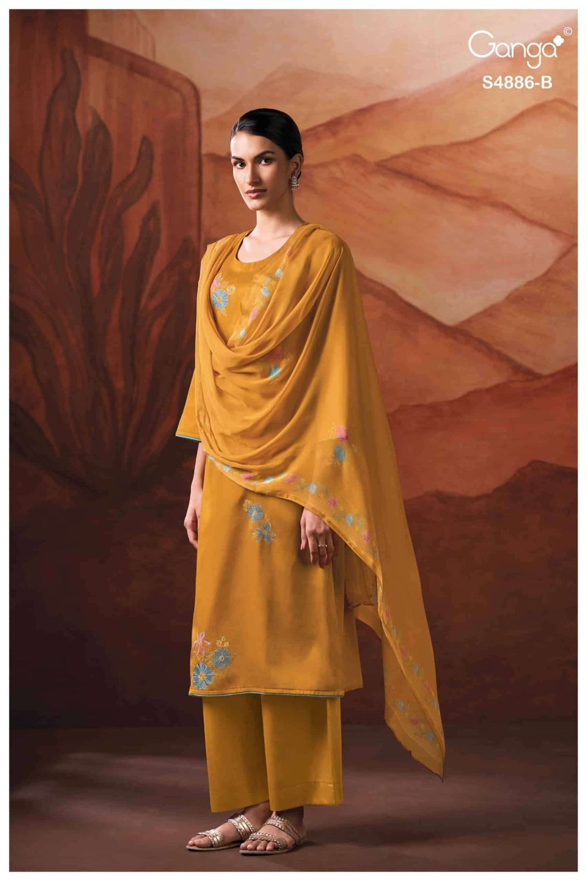 Ganga Fashion Jelyis 4886 Cotton Satin Dress Material - Amrah Wholesale