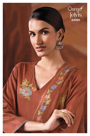 Ganga Fashion Jelyis 4886 Cotton Satin Dress Material - Amrah Wholesale