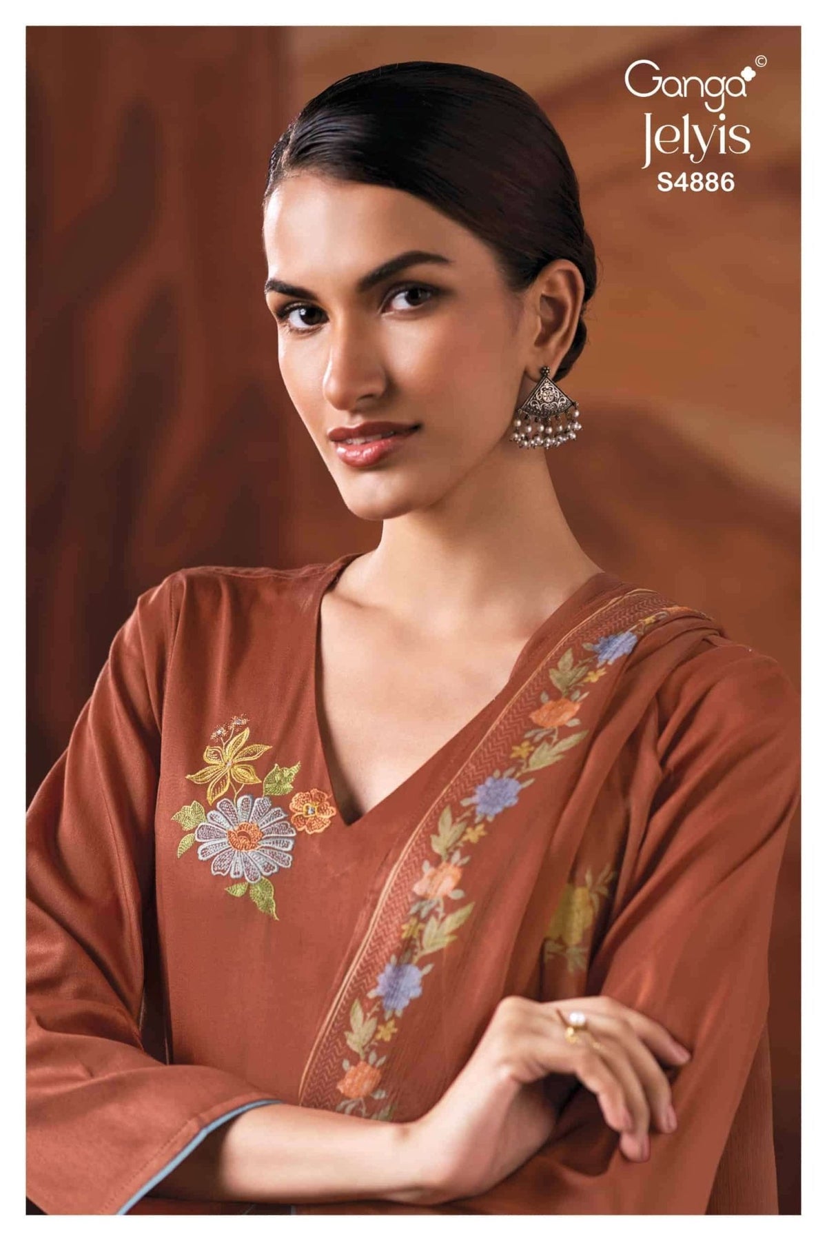 Ganga Fashion Jelyis 4886 Cotton Satin Dress Material - Amrah Wholesale
