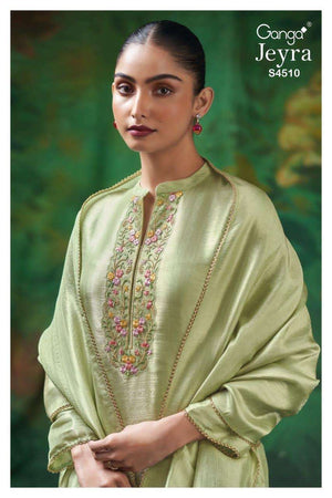 Ganga Fashion Jeyra 4510 Pure Bemberg Silk Embroidered Dress Material