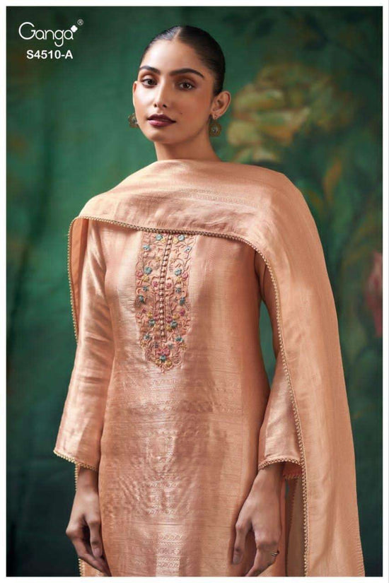 Ganga Fashion Jeyra 4510 Pure Bemberg Silk Embroidered Dress Material