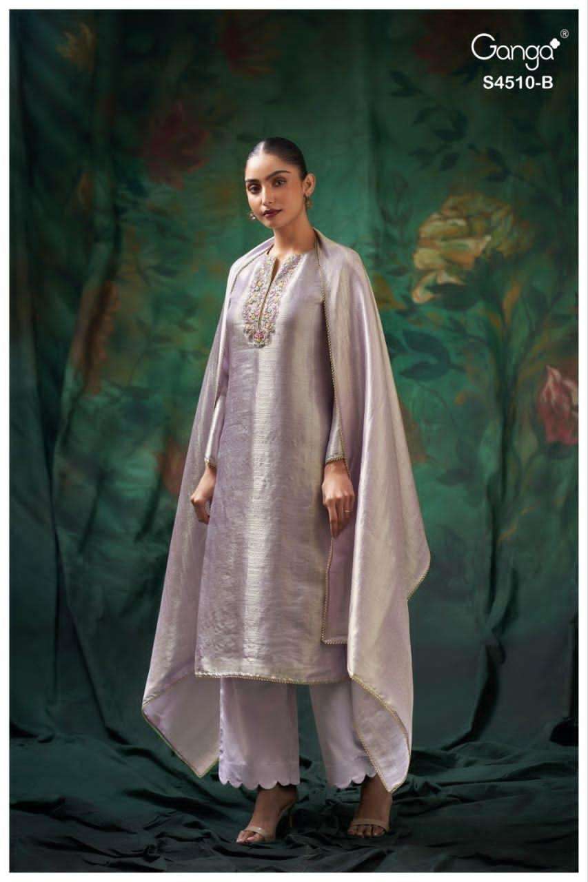 Ganga Fashion Jeyra 4510 Pure Bemberg Silk Embroidered Dress Material