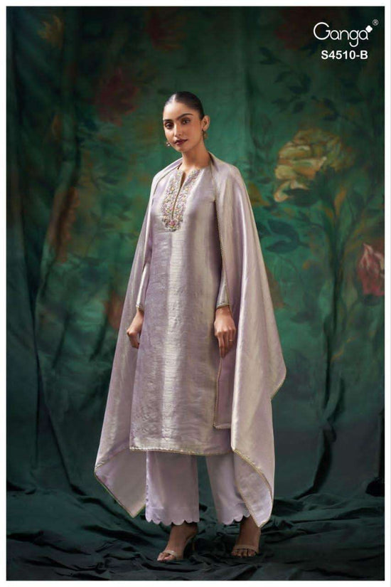 Ganga Fashion Jeyra 4510 Pure Bemberg Silk Embroidered Dress Material